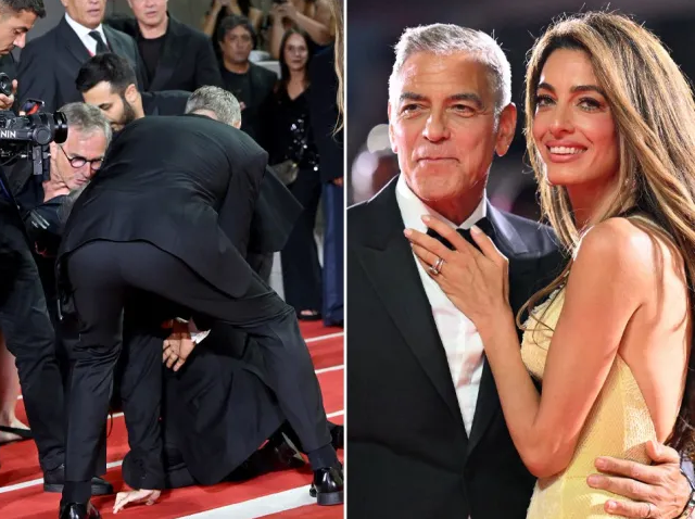 George Clooney tears himself away from stunning wife Amal to help after red carpet accident